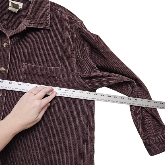 LL Bean Corduroy Button Up Shirt Women L Petite Chocolate Brown Long Sleeve Boho - Picture 7 of 8